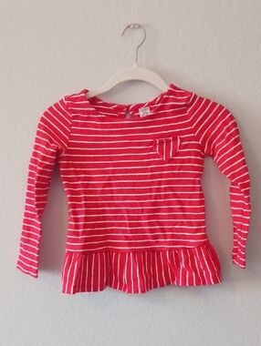 🐞10 for 13❗️SALE❗️Carter's Red & White Striped Long-Sleeve Peplum Top